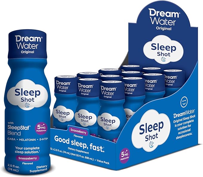Dream Water Sleep Aid Supplement Drink Melatonin 5mg GABA 5-HTP 2.5 oz Sleep Water Snoozeberry + Nighttime Nectar 24-Pack