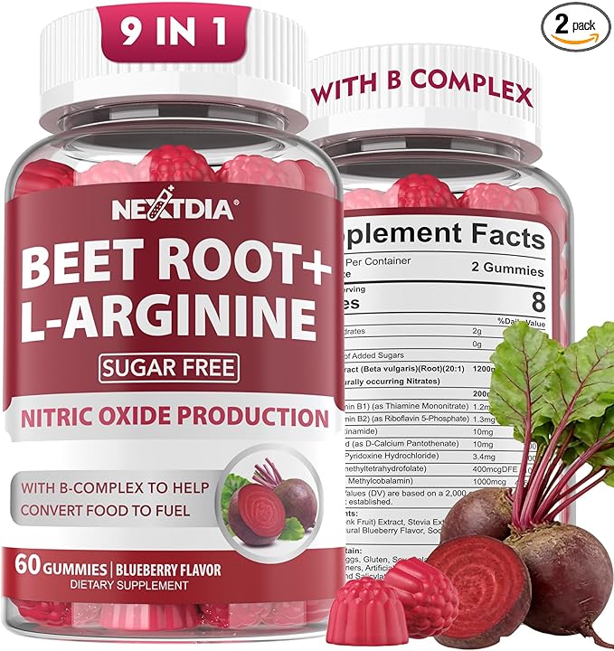 Beet Root Gummies Beetroot &amp L-Arginine Red Beets Supplements w/ Vitamin B1 B2 B3 B5 B6 Folate B12 for Energy Boost &amp Circulation Support Sugar Free Nitric Oxide Gummies 120 Beet Che