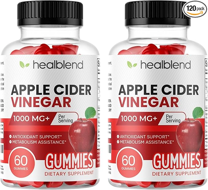 healblend Apple Cider Vinegar Gummy Vitamins 1000MG Per Serving - 120 Count- Vitamin B12 Pomegranate &amp Beet Juice Gelatin-Free Gluten-Free Vegan &amp Non-GMO (2 Pack)