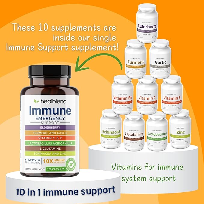healblend 10 in 1 Immune Support Supplement Booster with Elderberry Zinc Echinacea Turmeric Lactobacillus Acidophilus for Adults (3 Pack)