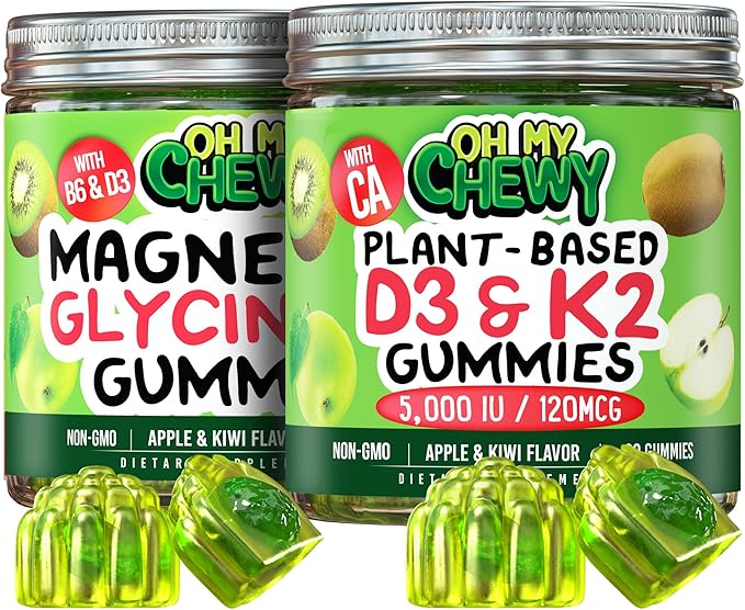 Magnesium + D3K2 Gummies Bundle – 2 Bottles (60 Each) – Apple Kiwi