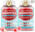 Probiotic + Prebiotic Gummies for Adults &amp Kids 4+ Sugar Free Chewable Probiotic 50Billion CFUs w/Fiber Vitamin B1 B2 D3 &amp Zinc for Digestive &amp Gut Health Boost Microflora Diversity V