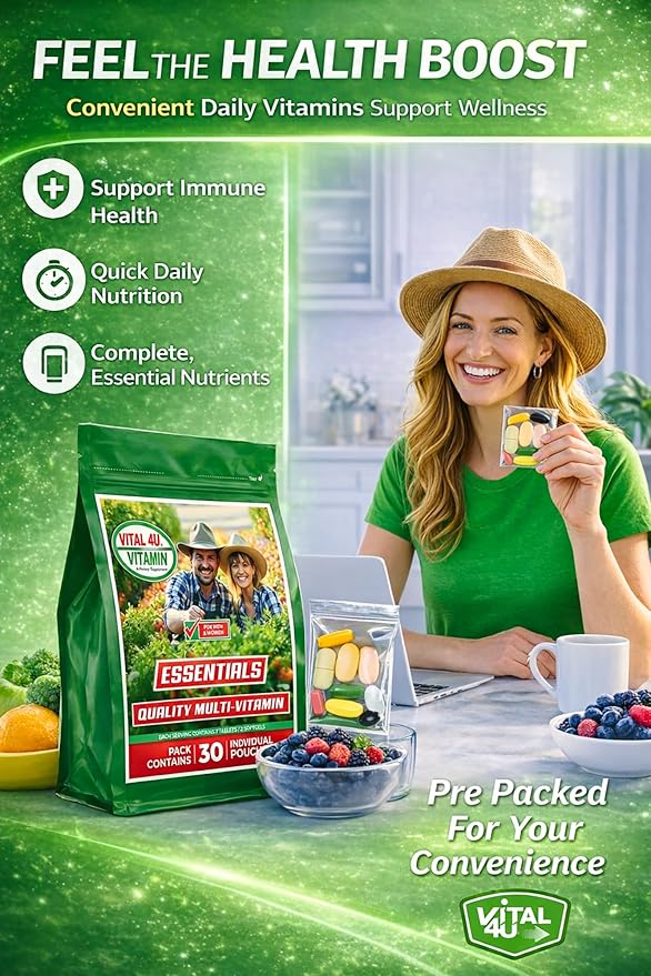 VITAL 4U® Vitamin Essentials - Daily Multivitamin for Both Men and Women Immune Support Multimineral Formula - 30 Servings