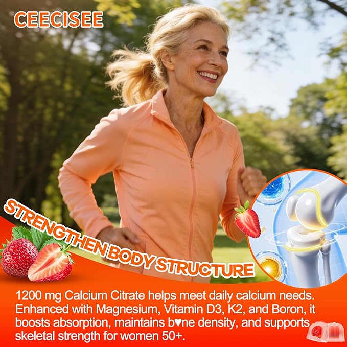 50+ Women's Calcium Citrate Gummies: Sugar Free 1200 mg Calcium Supplements for Women Plus Vitamin D3 K2 B12 B6 Magnesium Zinc - Vegan Calcium Gummy Support Immune Energy Health (60Count)