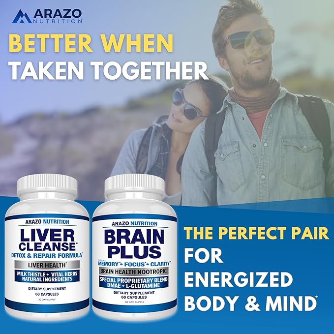 Arazo Nutrition Liver Cleanse Detox &amp Repair Formula – Milk Thistle Herbal Support Supplement: Silymarin Beet Artichoke Dandelion Chicory Root (Pack of 2)