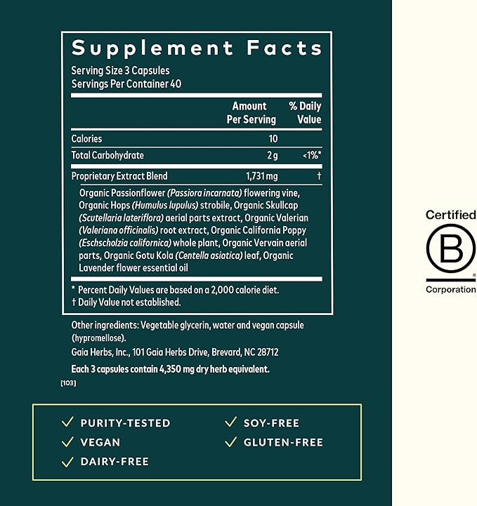 Gaia Herbs Sound Sleep - Sleep Support Supplement - Herbal Plant-Powered Support for Calm &amp Relaxation* - Valerian Root Passionflower &amp More - 120 Vegan Liquid Phyto-Capsules (40 Servings)