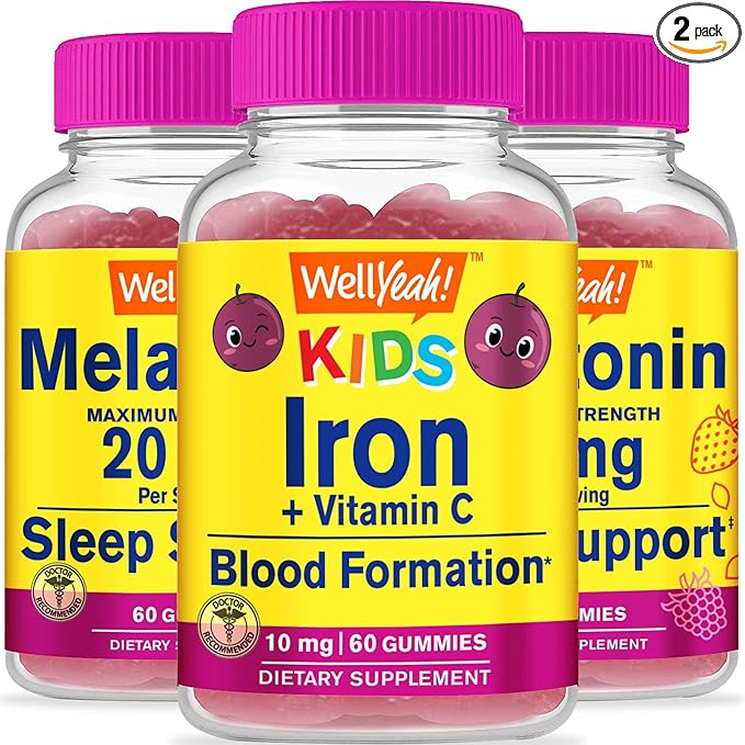 WellYeah Melatonin 20mg 2 Pack + Iron Kids Gummies Bundle - Sleep Support - Anemia Support Red Blood Cell Formation Energy and Immunity Support - Gluten Free and Gelatin Free Vegetarian