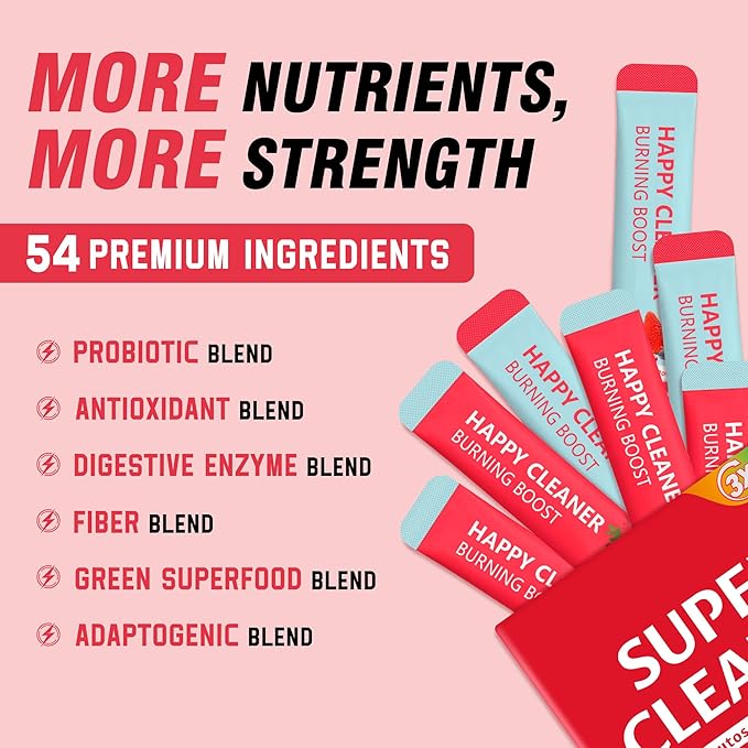 Super Happy Cleaner Powder – Berry &amp Watermelon Flavor Fiber for Digestive Support - Vegan Sugar Free &amp Non GMO