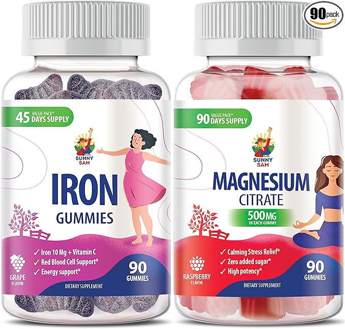 Magnesium Gummies 500mg &amp Iron Gummies for Adults - Iron Vitamins with Vitamin C