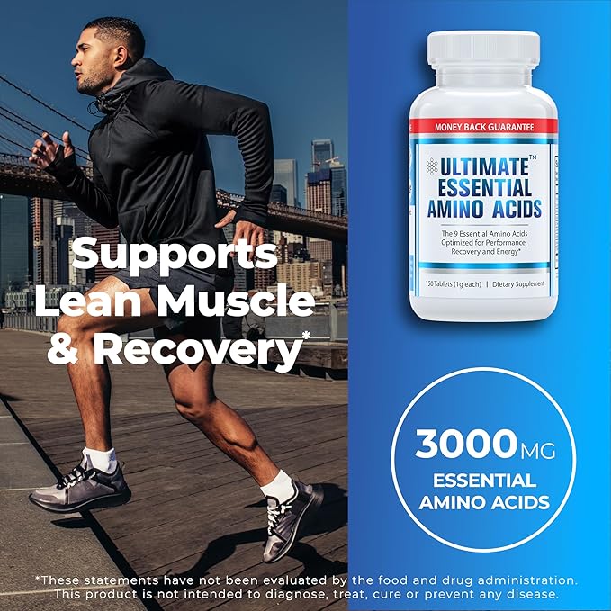 Ultimate 100% Essential Amino Acid Supplement for Cutting Fasting &amp Workouts - All 9 EAAs 40% Leucine — Ideal BCAA Ratio for Energy Muscle &amp Recovery - 300 Easy-to-Swallow Keto &amp Vegeta