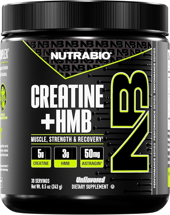 NutraBio Creatine + HMB- Creatine Monohydrate with HMB Powder for Muscle Growth Increased Strength- 30 Servings (Unflavored)