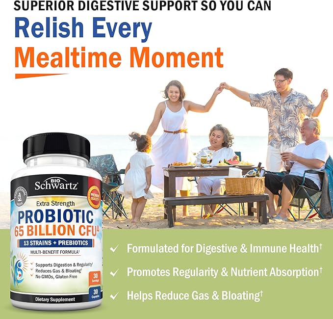 Probiotic 65 Billion - Probiotics with Prebiotic for Women &amp Men - Lactobacillus Acidophilus Digestive Health Capsules - Targeted Release Technology - Shelf Stable Supplement Non-GMO Dairy Free-30