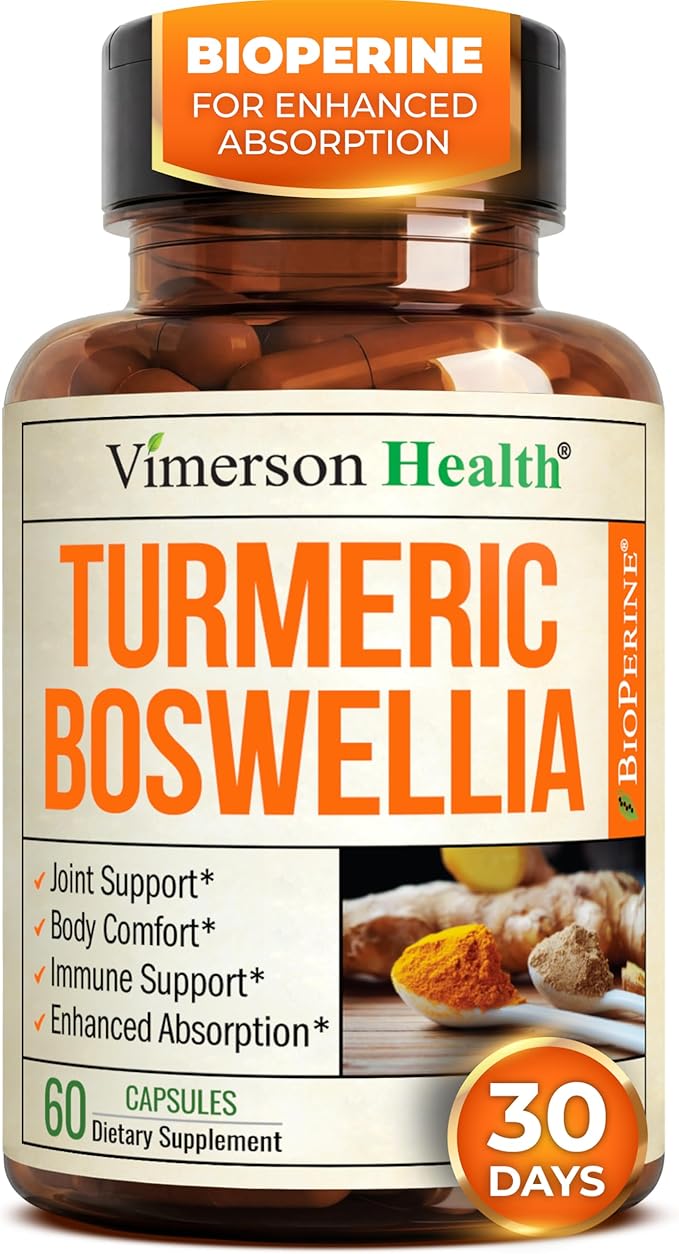 Boswellia Serrata Turmeric Supplement for Joint Support &amp Inflammation Balance – Turmeric Boswellia Supplement with Ginger &amp Black Pepper Extract for Enhanced Absorption – Non-GMO - 60 Capsule