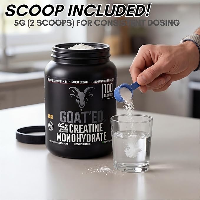 GOAT'ED Creatine Monohydrate Powder | 100% Pure Micronized Creatine for Muscle Growth Strength &amp Recovery | High-Absorption Unflavored Creatine Supplement for Men &amp Women 100 Servings
