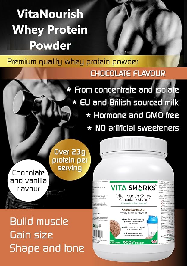VitaNourish Chocolate Whey Protein Shake - Plant-Based Powder for Muscle Growth Bone Support &amp Appetite Management