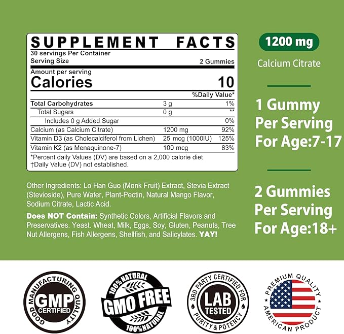 Clacium Gummies for Women 1200MG with Calcium Citrate D3 K2 +Fiber Gummies for Women