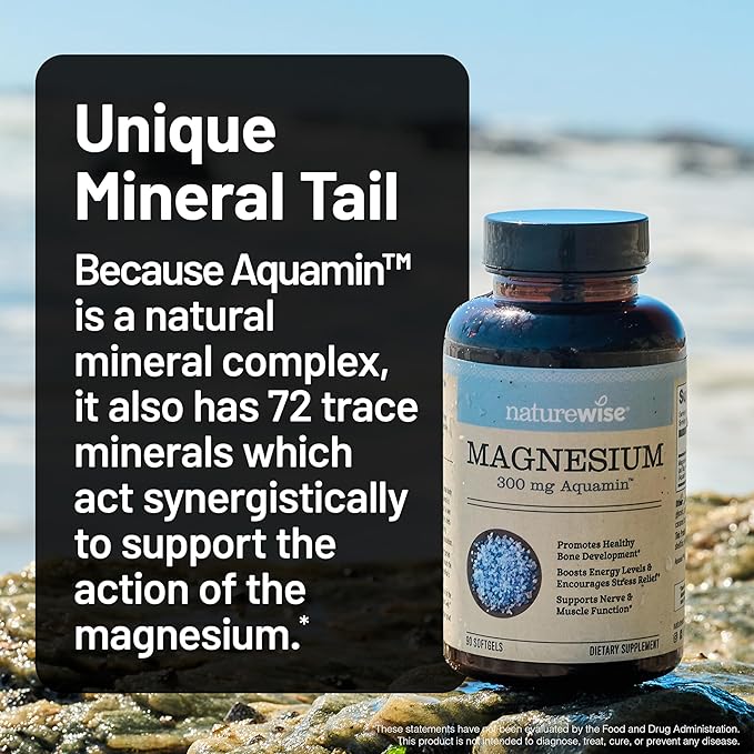 NatureWise [1] Marine Magnesium 300mg - Naturally Sourced Non-GMO - 90 Softgels[60-Day Supply] + [1] Ashwagandha for Stress + GABA &amp L-Theanine - 60 Capsules[30-Day Supply]