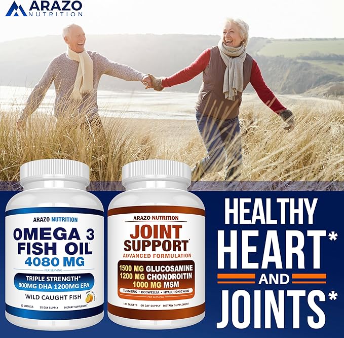 Arazo Nutrition Wild Caught Omega-3 Fish Oil Concentrate – 4080mg per Serving – High EPA 1200mg &amp DHA 900mg – 60 Burpless Lemon Softgels
