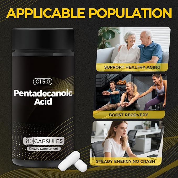 Pentadecanoic Acid C15:0 Supplement Supports Metabolic Health &amp Boosts Energy Non-GMO - 80 Capsules