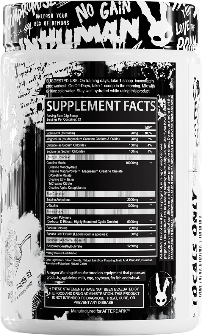 AFTERDARK Supplements Creation – Creatine + HMB Powder | 6 Forms of Creatine for Strength Endurance &amp Hydration | No-Bloat Formula | for Men &amp Women | Cherry Italian Ice