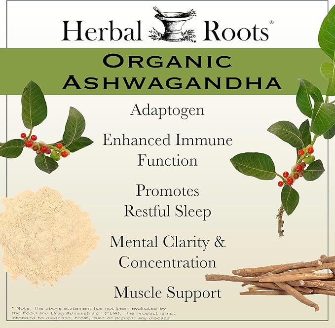 Herbal Roots Mood Duo Organic St. John's Wort and Ashwagandha Supplement Natural Mood Support Non-GMO