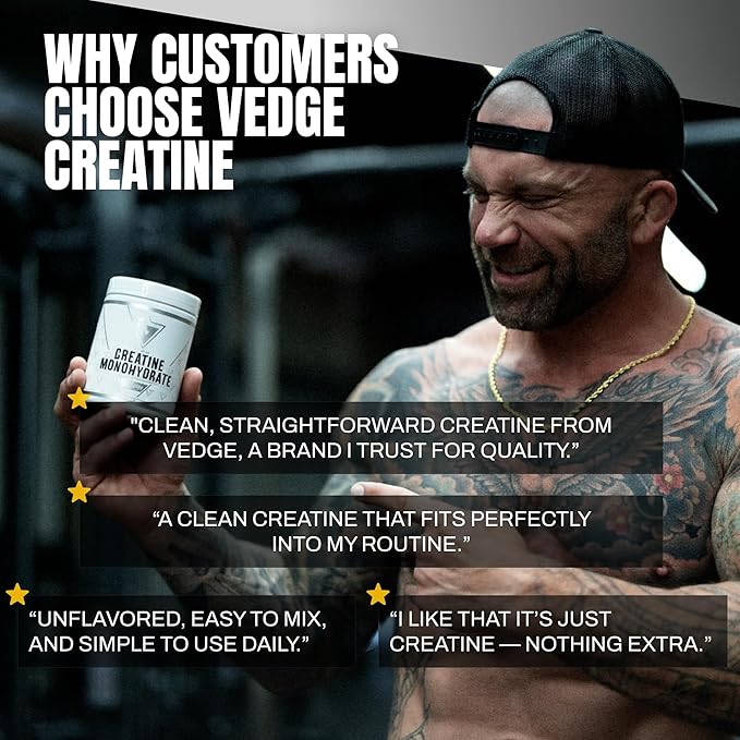 VEDGE Vegan Creatine Powder 5 g Creatine Monohydrate Micronized Unflavored Creatine Powder Plant Based Creatine for Women and Men Gluten Free Made in USA 30 Servings