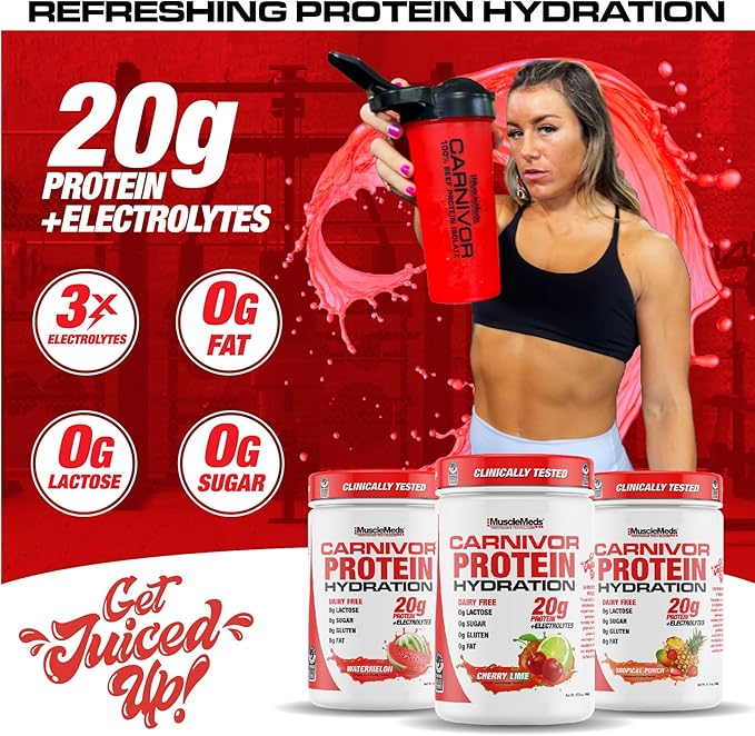 MuscleMeds Carnivor Protein Hydration Drink Powder 20g Refreshing Protein Isolate Lactose Free Sugar Free Electrolytes Muscle Building Recovery Halal Certified Cherry Lime 20 Serve