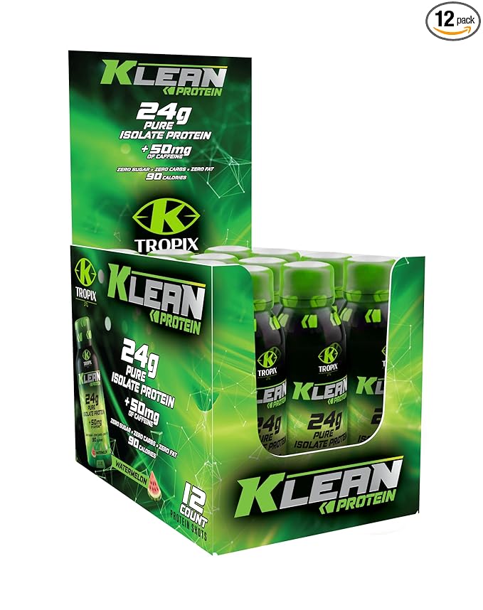 KTROPIX Klean+ Protein Watermelon 24g Whey Protein Isolate + 50mg Natural Caffeine Zero Sugar Crash-Free Energy &amp Focus Portable Protein for Muscle Recovery 3.4Oz Pack of 12