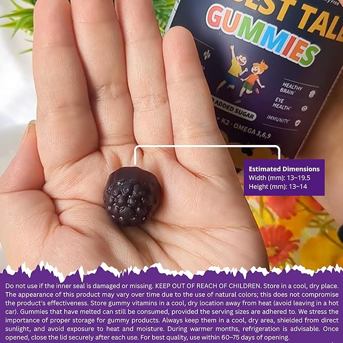 NuBest Tall Gummies for Kids Age 2+ &amp Teens | Bone Strength Immunity Digestive Health with Calcium Vitamin D3 K2 B Complex Magnesium Zinc | 20+ Vitamins Berries Gummies No Added Sugar