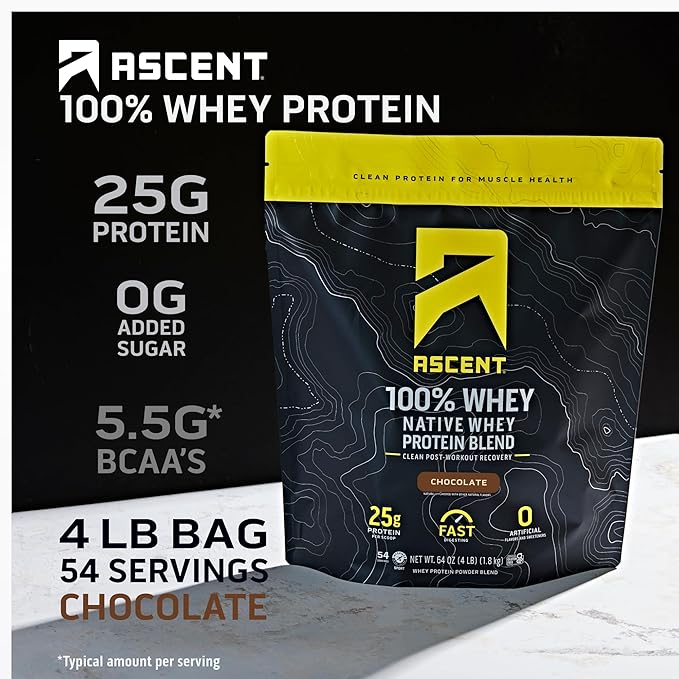 Ascent 100% Whey Protein Powder Chocolate 4 lb &amp Creatine Monohydrate Powder Unflavored 45 Servings
