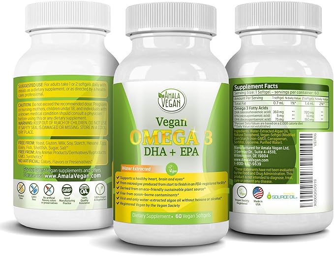 POTENT VEGAN OMEGA 3 Supplement: Better Than Fish Oil! Plant Based Water Extracted Algae Oil- DHA EPA DPA Fatty Acids- Non GMO- Improve Immune System Joint Heart Skin &amp Brain Health- 2 Month Su