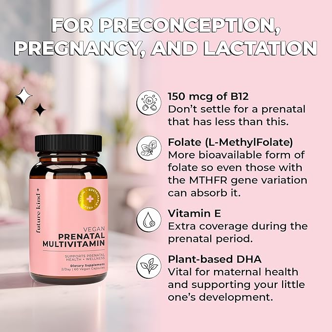 Future Kind Prenatal Vitamin - Pregnancy Lactation and Wellness Support with DHA &amp L-Methylfolate - Folate Supplement for Women with Vitamin D E Iron Omega-3 and Biotin (60 Capsules)