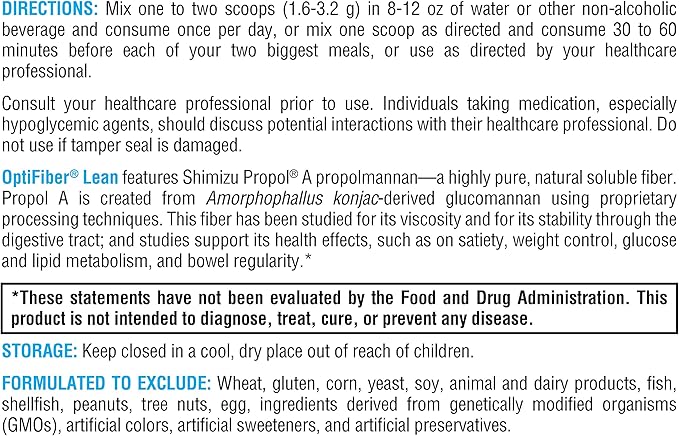 XYMOGEN OptiFiber Lean - 100% Natural and Soluble Propolmannan Fiber Powder - Supports Satiety Cholesterol Metabolism and Healthy Bowel Movements (3.39 oz)
