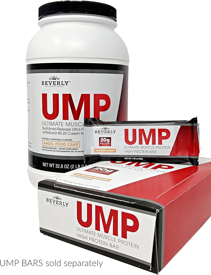 Beverly International UMP Protein Powder Angel Food Cake. Unique Whey-Casein Ratio Builds Lean Muscle. Easy to Digest. No Bloat. (32.8 oz) 2lb .8 oz