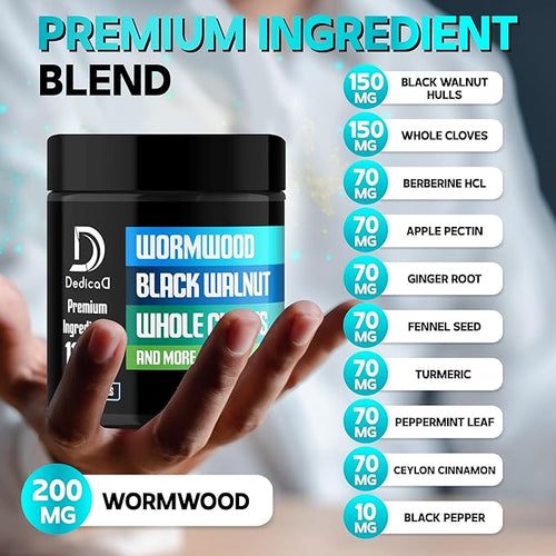 11in1 Wormwood Capsules - 180 Capsules Extracted from Black Walnut Cloves Ginger Turmeric Apple Berberine HCl &amp More - Support Immune System for 3 Months