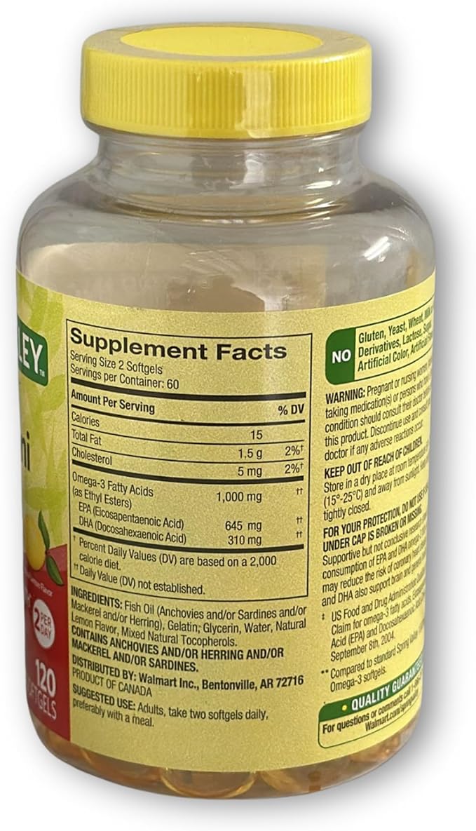 Omega 3 mini 1000mg- Fish Oil Softgels Natural Lemon falvor 120ct (Pack of 1) Boxed by Fusion Shop Store
