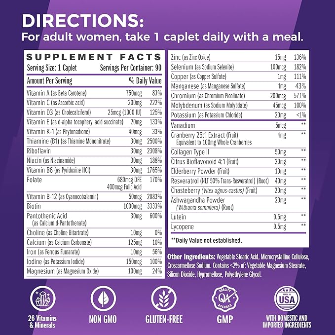 Vitamin World Ultra 360 Multivitamin for Women One Daily Women's Multivitamin with Collagen Ashwagandha &amp Antioxidants Supplement with Vitamin A B C &amp D for Energy &amp Immune Support 9