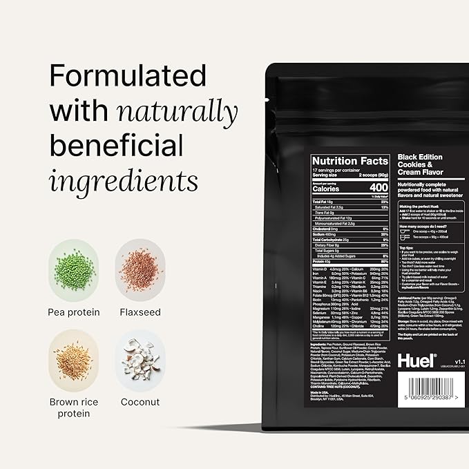 Huel Black Edition Bundle | Cookies and Cream 40g Vegan Protein Powder + Shaker Bottle | Nutritionally Complete Meal | 27 Vitamins and Minerals Gluten Free | Lockable Lid to Avoid Spills | BPA Free