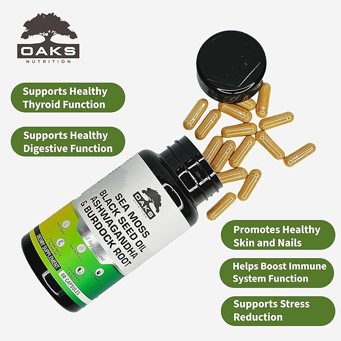 Premium 15-in-1 Sea Moss Multivitamin with Black Seed Oil Ashwagandha Turmeric Bladderwrack Burdock Elderberry Vitamin C &amp D3 Manuka Honey &amp ACV – 60 Capsules