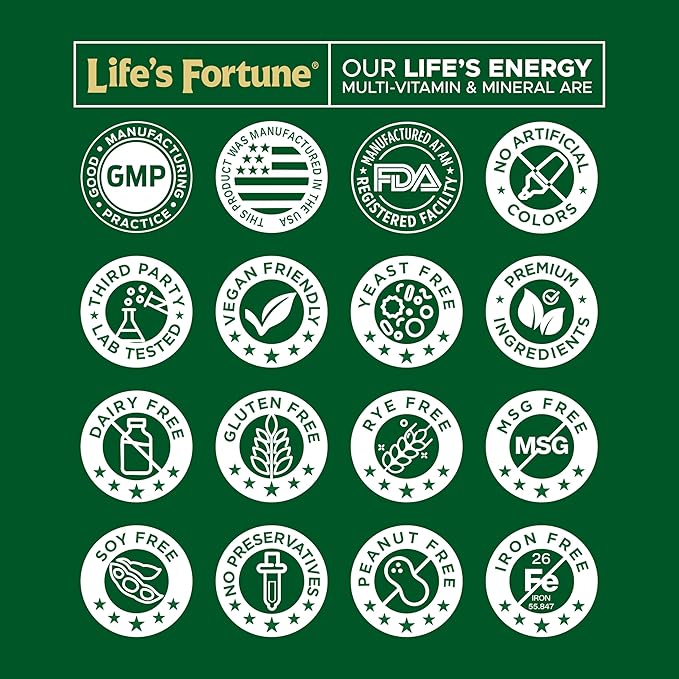 Life's Energy Advanced Daily Multivitamin for Men &amp Women Energy &amp Immune Support Supplement with Super Greens - Antioxidants &amp Enzymes - Iron Free Vegetarian 120 Tablets by Life's Fort