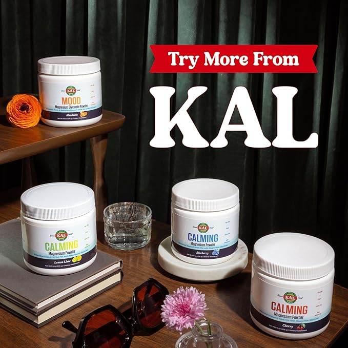 KAL Calming Magnesium Powder - Lemon Lime Flavor Magnesium Supplement - High Absorption Relaxation Support No Added Sugar Vegan Gluten Free Made Without Soy - 40 Servings 9.5 oz