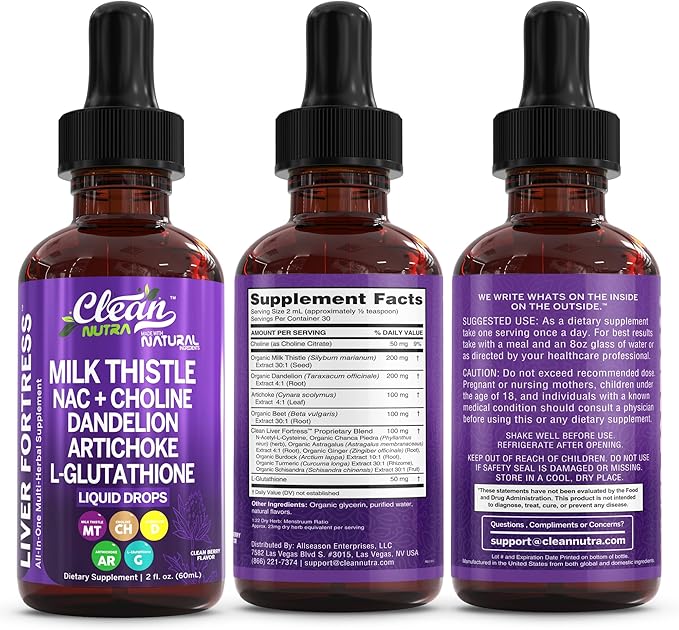 Milk Thistle NAC Liver Cleanse Detox &amp Repair Supplement Liver Support Liquid Drops with Dandelion Extract Artichoke Chanca Piedra Beet Root Choline L-Glutathione Ginger Burdock Schisandra