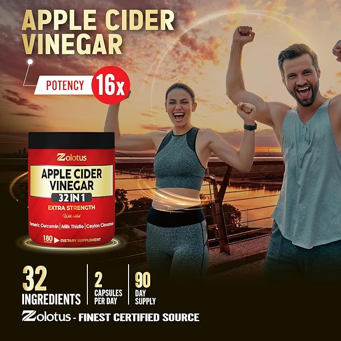 Zolotus 32in1 Apple Cider Vinegar Capsules with Turmeric Cinnamon Milk Thistle Elderberry Quercetin &amp More for Supports Digestion Immune - 180 Capsules