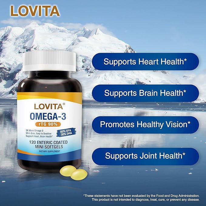 LOVITA Family Starter Bundle - 2 Adult Fish Oil Mini Softgels &amp 1 Kid’s DHA Heart &amp Brain Support for Whole Family (3 Pc Set)