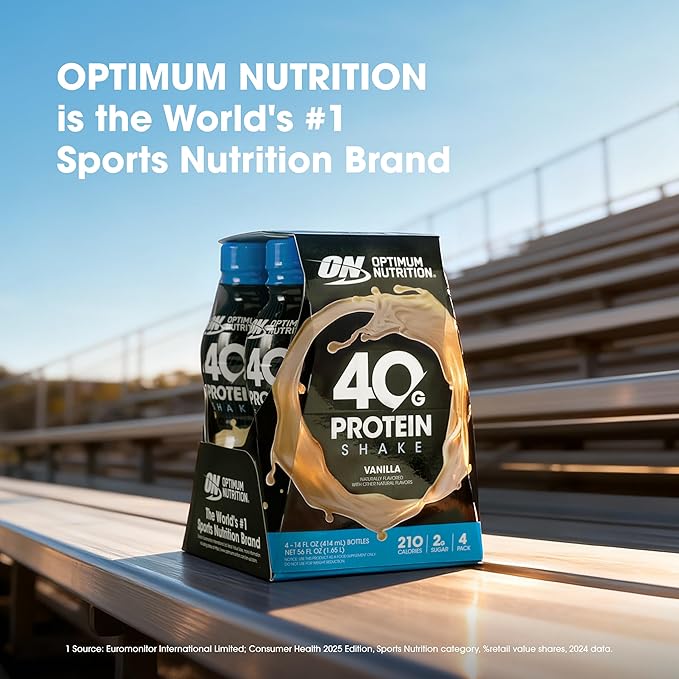 Optimum Nutrition 40g Protein Shake 40g of Protein Naturally Flavored Complete Protein Drink Vanilla 14 Fl Oz 12 Count (Pack of 1) (Packaging May Vary)
