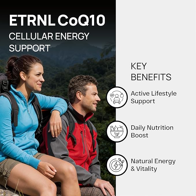 ETRNL Longevity CoQ10 200mg Ubiquinone - 30 Capsules - Coenzyme Q10 Supplement for Cellular Energy Heart Health &amp Antioxidant Support - Supports Mitochondrial Function - Vegan Non-GMO Gluten-Free