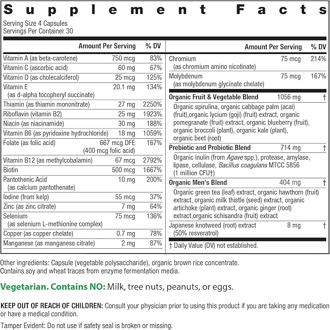 Rainbow Light Multivitamin for Men Vitamin C D &amp Zinc Probiotics Men's Multivitamin Provides High Potency Immune Heart &amp Liver Support Non-GMO Vegetarian 120 Tablets