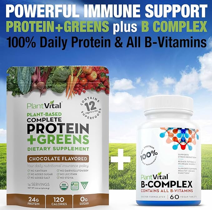 Plantvital Vegan Protein Powder Plant Based Organic Protein Powder Chocolate 24g/0g Sugar 12 Superfoods Veggies Probiotics Raw Cocoa Kale Beets Spirulina Pea Gluten-Free Keto-Friendly32oz