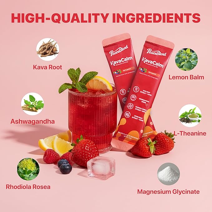 Supercalm Powdered Drink Mix Cortisol Reducer and Sleep Aid with Kava Root Ashwagandha L-Theanine Magnesium Glycinate Lemon Balm Rhodiola Vitamin D3 &amp B6 Vegan Non-GMO 20 Packets