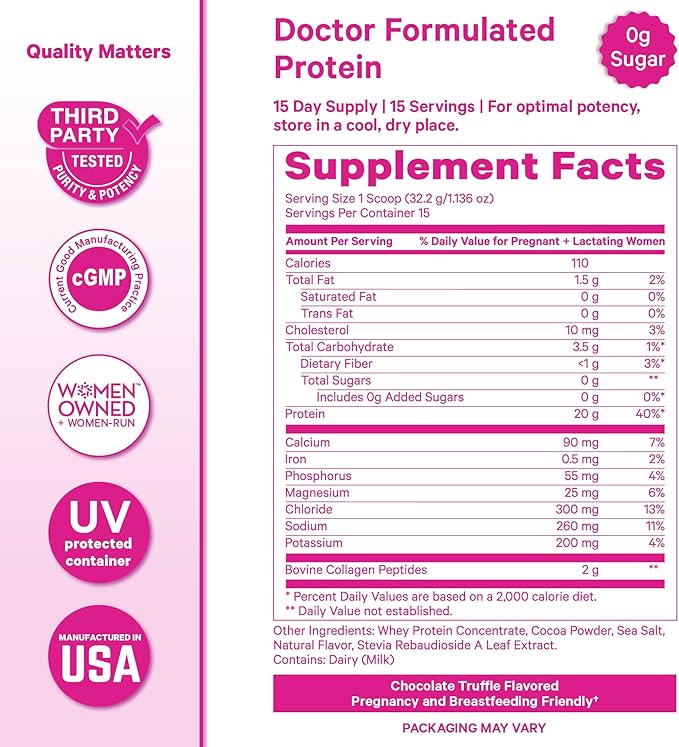 Pink Stork Pregnancy &amp Postpartum Protein Powder for Women 20g Whey &amp Collagen Prenatal &amp Breastfeeding Protein Shake Mix for Energy Recovery &amp Hydration Chocolate 15 Servings
